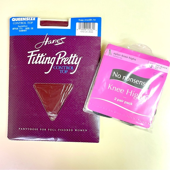 Hanes Accessories - Vintage Pantyhose Hosiery Bundle Hanes + No Nonsense Queensize Knee Highs